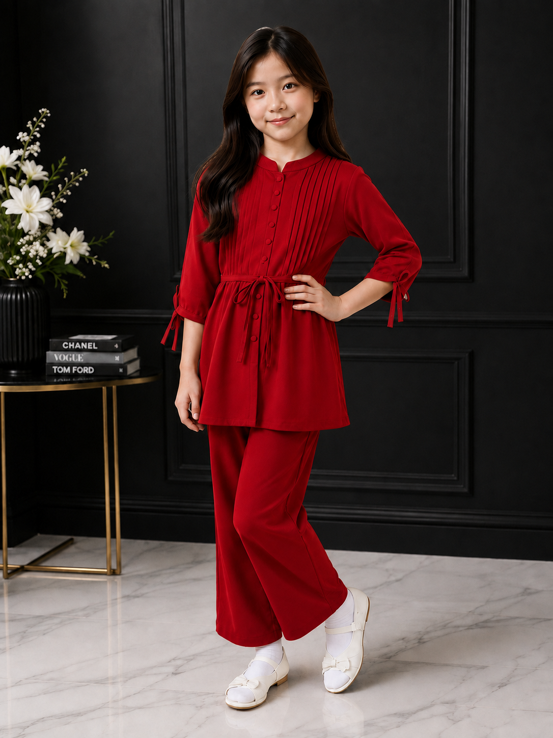 2-Piece Co-ord Set for Kids - Belted Design Long Shirt + Trouse (LA-BA-007)