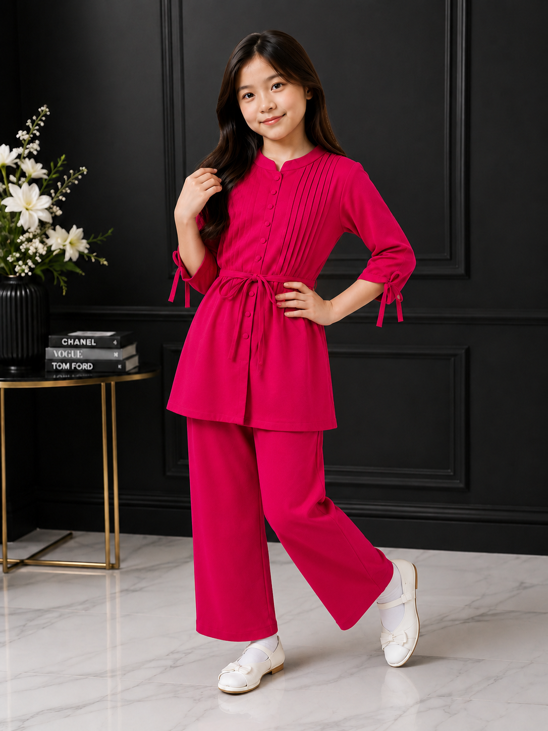 2-Piece Co-ord Set for Kids - Belted Design Long Shirt + Trouse (LA-BA-004)