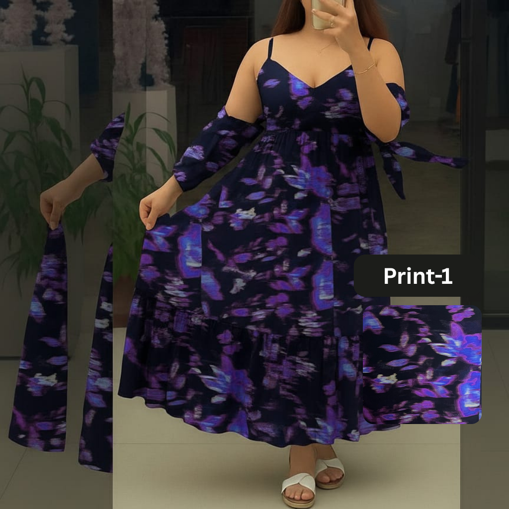 Chiffon Long Floral Printed Frog | (FL-PF001-Print-1)