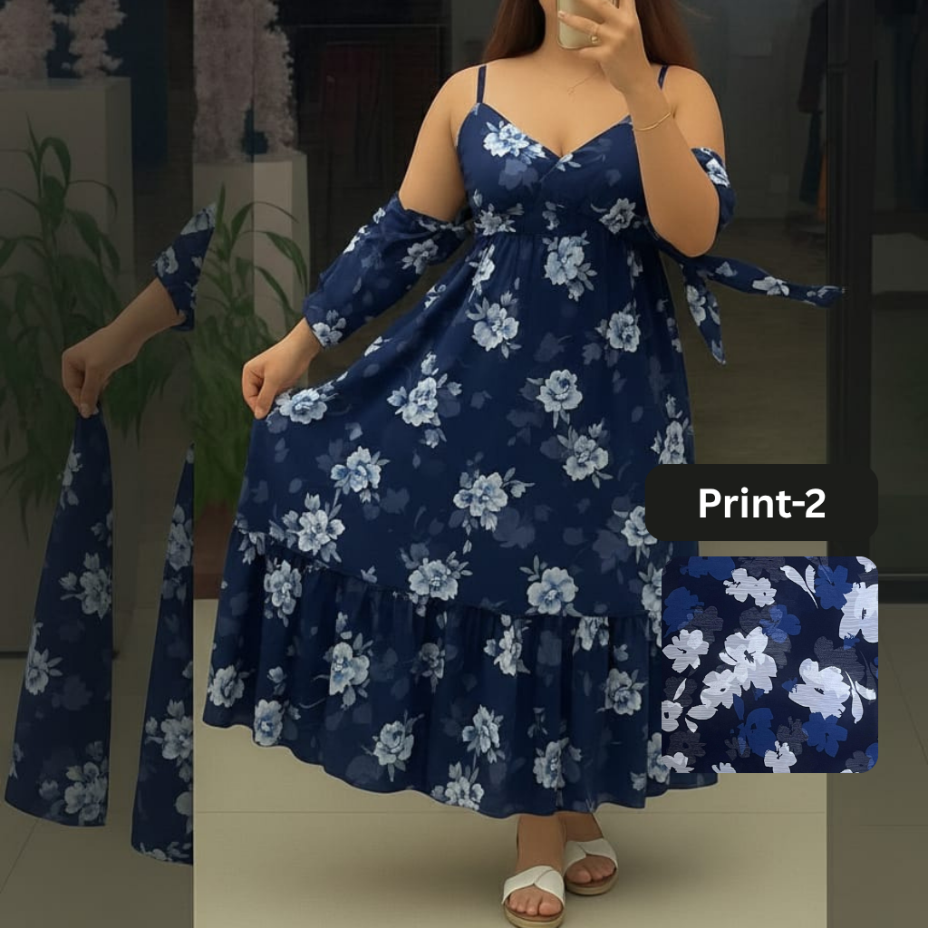 Chiffon Long Floral Printed Frog | (FL-PF001-Print-2)