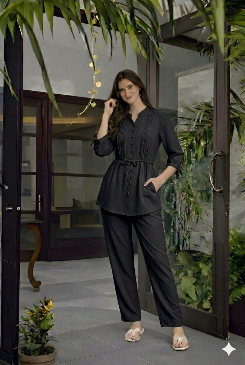 2-Piece Co-ord Set - Signature Belted Design - Long Shirt + Trouser (LM-SBD001)