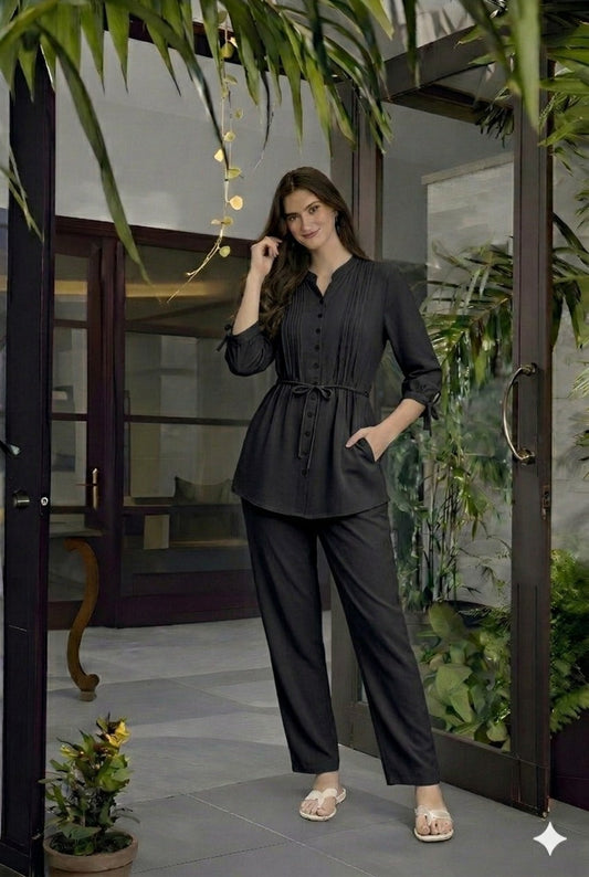 2-Piece Co-ord Set - Signature Belted Design - Long Shirt + Trouser (LM-SBD001)