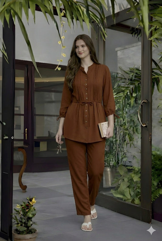 2-Piece Co-ord Set - Signature Belted Design - Long Shirt + Trouser (LM-SBD003)