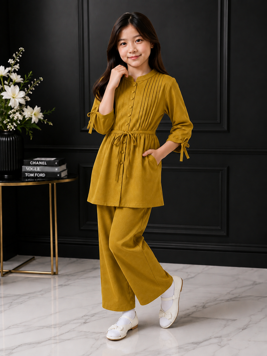 2-Piece Co-ord Set for Kids - Belted Design Long Shirt + Trouse  (LA-BA-006)