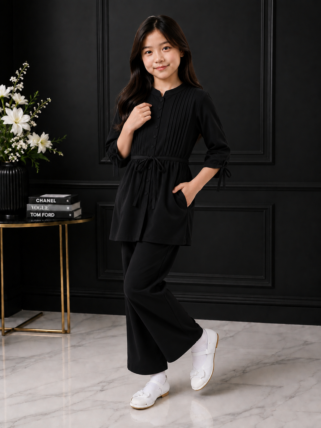 2-Piece Co-ord Set for Kids - Belted Design Long Shirt + Trouse  (LA-BA-003)