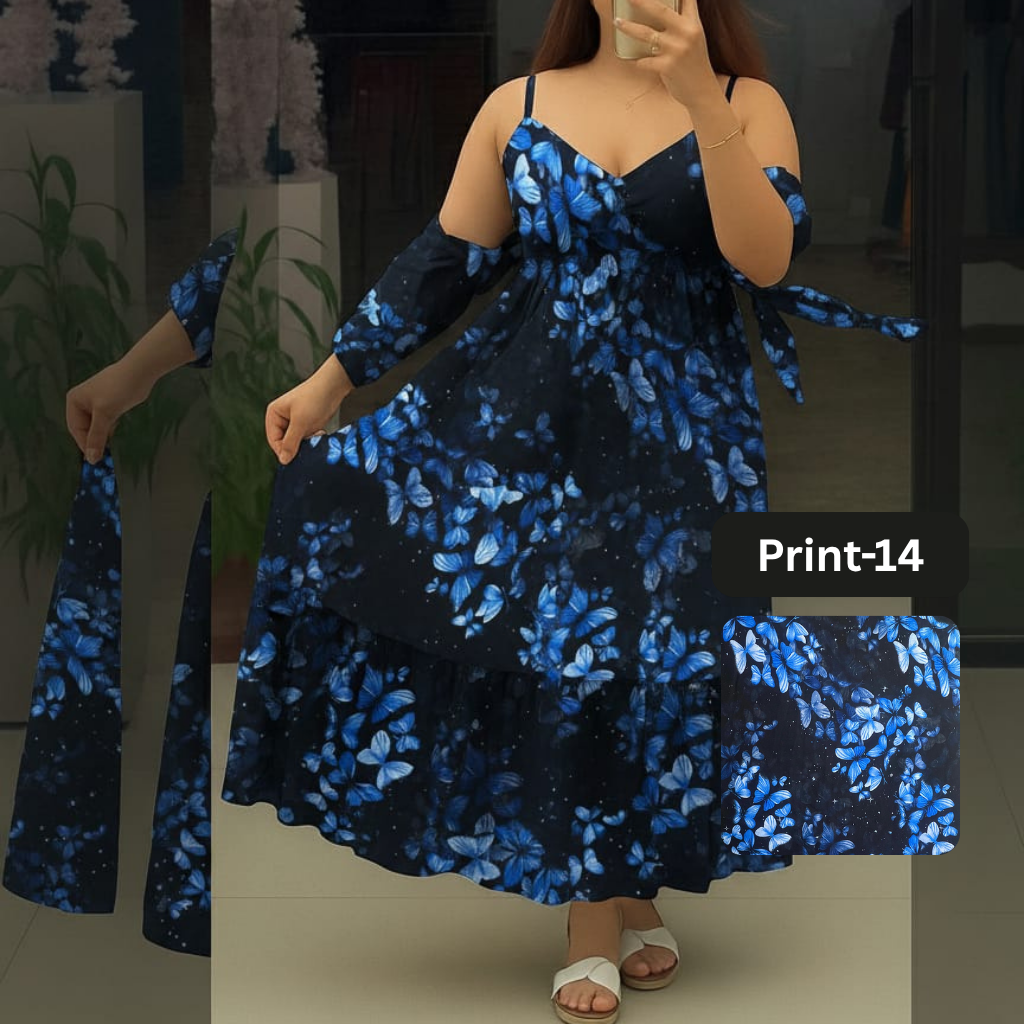 Chiffon Long Floral Printed Frog | (FL-PF001-Print-14)