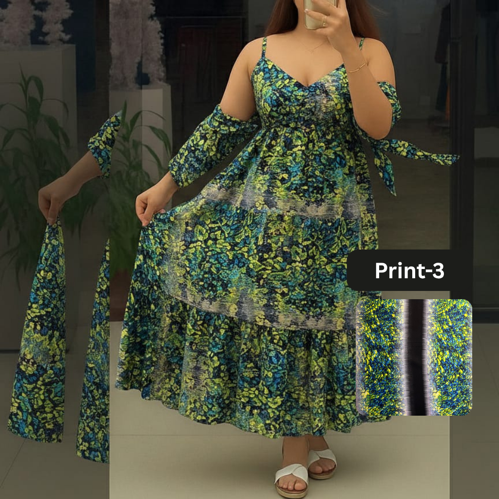 Chiffon Long Floral Printed Frog | (FL-PF001-Print-3)