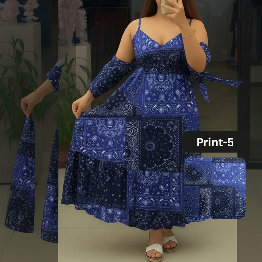 Chiffon Long Floral Printed Frog | (FL-PF001-Print-5)