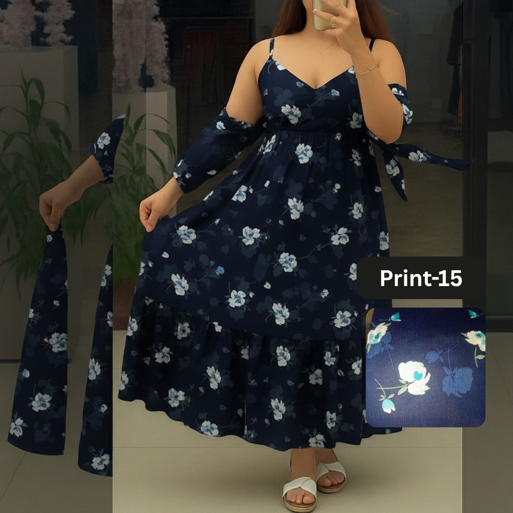 Chiffon Long Floral Printed Frog | (FL-PF001-Print-15)