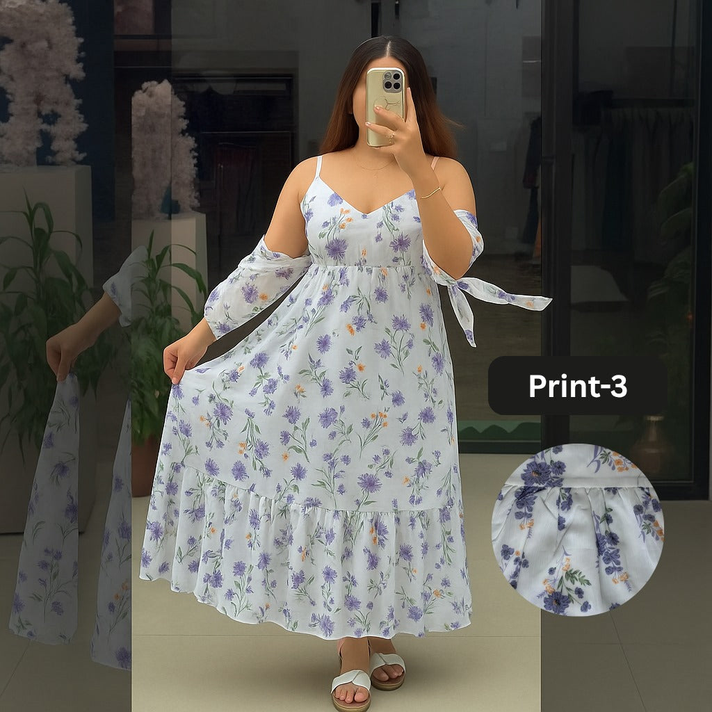 Chiffon Long Floral Printed Frog | (FL-PF001-Print-3)